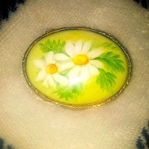 Antique Porcelain Hand Painted Flower Oval Brooch Floral Vintage Pin 2” By 1.5